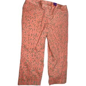 Lane Bryant Women's Floral Print Ankle Pants Size 28 Peach Beige Sateen NWT